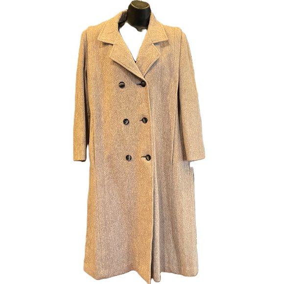 Arlette Jackets & Blazers - VTG Arlette Women Small Medium Long Coat Beige Wool Pockets Double Breasted